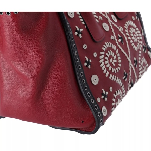 Prada Twin Pocket Medium Tote Embroidered Saffiano Red Multi - Picture 6 of 12